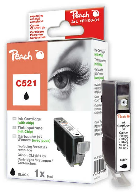 Peach Cartouche d'encre  noir photo, compatible avec
 CLI-521bk, 2933B001 Canon Pixma IP 4600 X