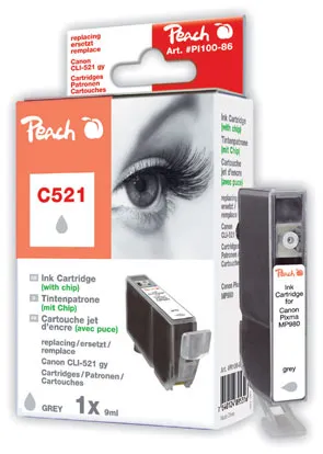Peach Cartouche d'encre  gris, compatible avec
 CLI-521gy, 2937B001 Canon Pixma MP 990