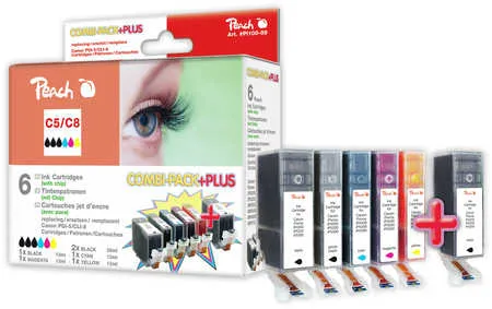 Peach Multipack Plus  avec puce, compatible avec
 PGI-5, CLI-8 Canon Pixma IP 5300