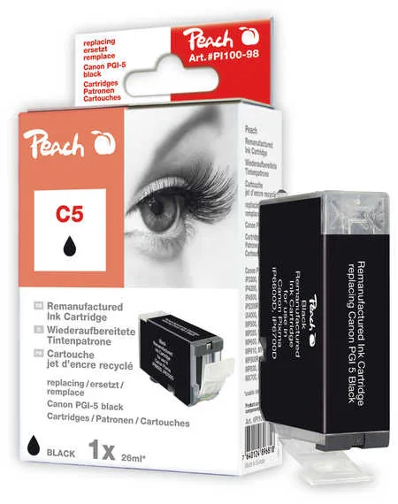 Peach Cartouche d'encre  noir, compatible avec
 PGI-5BK, 0628B001, 0628B029 Canon Pixma IX 4000