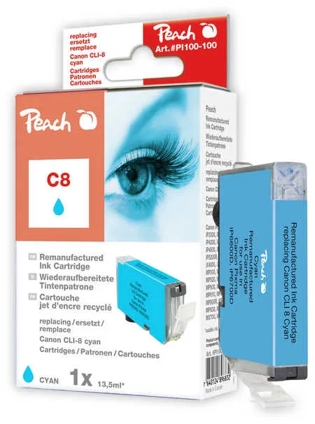 Peach Cartouche d'encre  cyan, compatible avec
 CLI-8C, 0621B001, 0621B028 Canon Pixma IX 4000