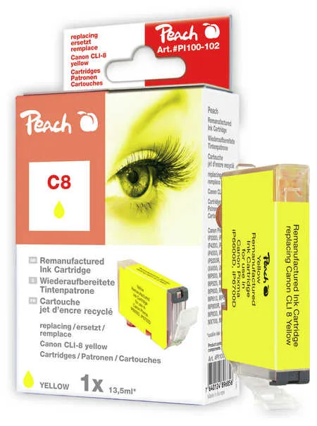 Peach Cartouche d'encre  jaune, compatible avec
 CLI-8Y, 0623B001, 0623B026 Canon Pixma IX 4000