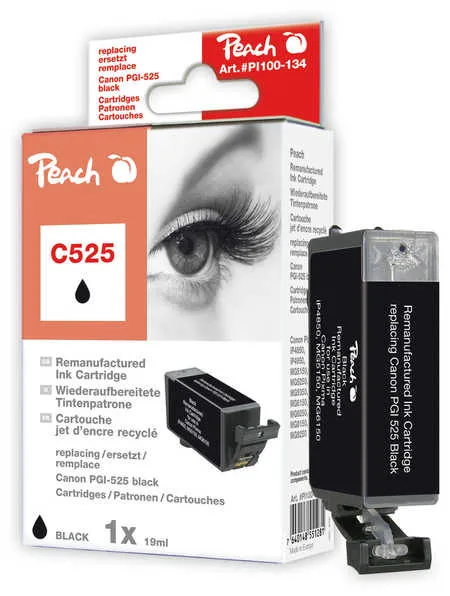 Peach Cartouche d'encre  noir, compatible avec
 PGI-525PGBK, 4529B001 Canon Pixma IP 4850