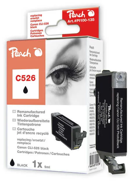 Peach  Ink Cartridge photoblack black, compatible with
 CLI-526BK, 4540B001 Canon Pixma IP 4850