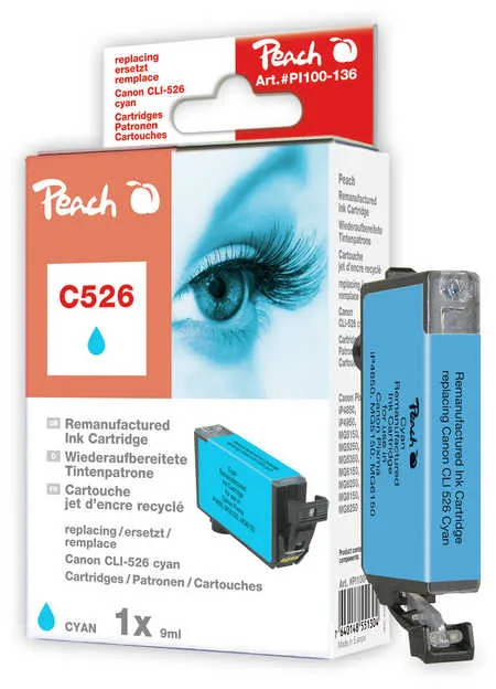 Peach Cartouche d'encre  cyan, compatible avec
 CLI-526C, 4541B001, 4541B010 Canon Pixma IP 4850