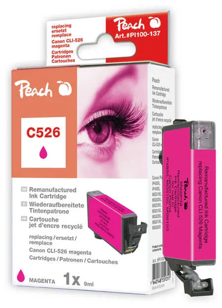 Peach Cartouche d'encre  magenta, compatible avec
 CLI-526M, 4541B001, 4542B006 Canon Pixma IP 4850