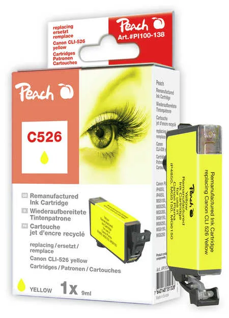 Peach Cartouche d'encre  jaune, compatible avec
 CLI-526Y, 4543B001, 4543B006 Canon Pixma IP 4850