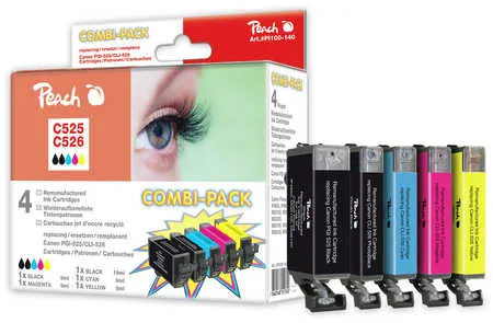 Peach  Multi Pack, compatible avec
 PGI-525, CLI-526, 4541B006 Canon Pixma IP 4850
