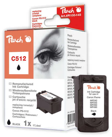 Peach Tête d'impression  noire, compatible avec
 PG-512BK, 2969B001 Canon Pixma MP 240