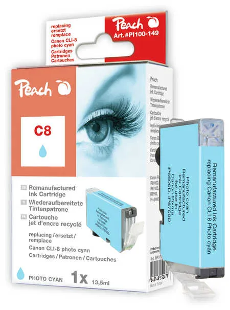 Peach  cartouche d'encre Photo cyan compatible avec
 CLI-8PC, 0624B001, 0624B024 Canon Pixma IP 6600 D