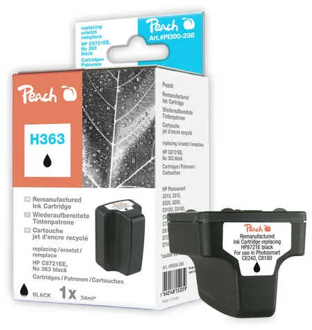 Peach  cartouche d'encre Cartridge noire compatible avec
 No. 363 bk, C8721EE HP PhotoSmart C 8100 Series