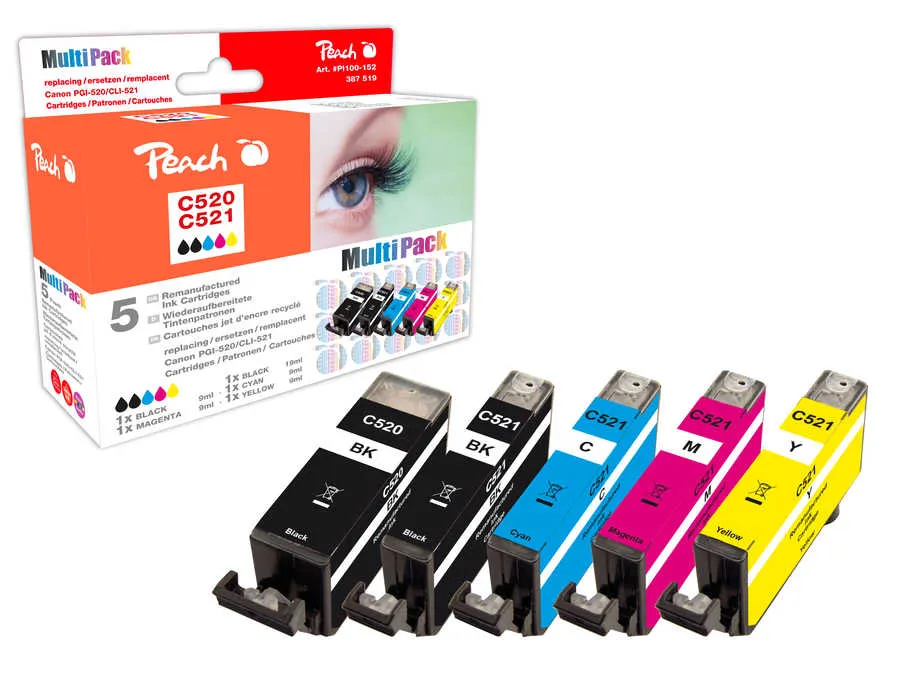 Peach  Multi Pack, compatible avec
 PGI-520, CLI-521, 2934B007 Canon Pixma IP 4600 X