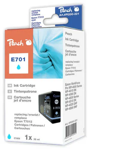 Peach  XL cartouche d'encre cyan, compatible avec
 T7012 c, C13T70124010 Epson WorkForce Pro WP-4015 DN