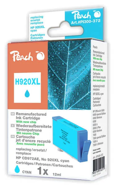 Peach  cartouche d'encre cyan HC compatible avec
 No. 920XL c, CD972AE HP OfficeJet 6500 Wireless