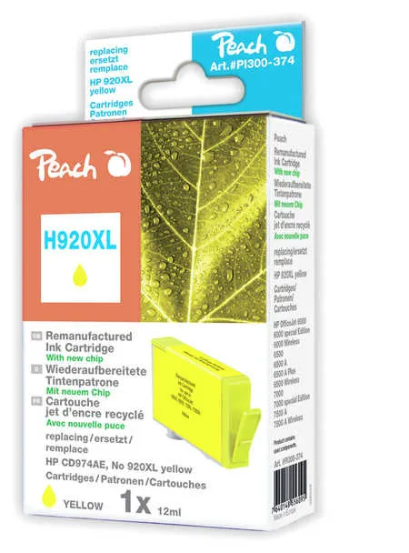 Peach  cartouche d'encre jaune HC compatible avec 
 No. 920XL y, CD974AE HP OfficeJet 6500 Wireless