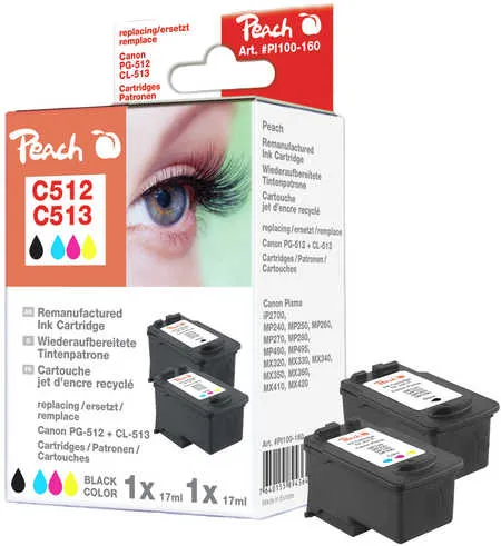 Peach  Multi Pack, compatible avec
 PG-512BK, CL-513C, 2969B001, 2971B001 Canon Pixma MP 240