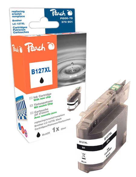 Peach Cartouche d'encre  noir XL, compatible avec
 LC-127XLBK Brother DCPJ 4110 DW
