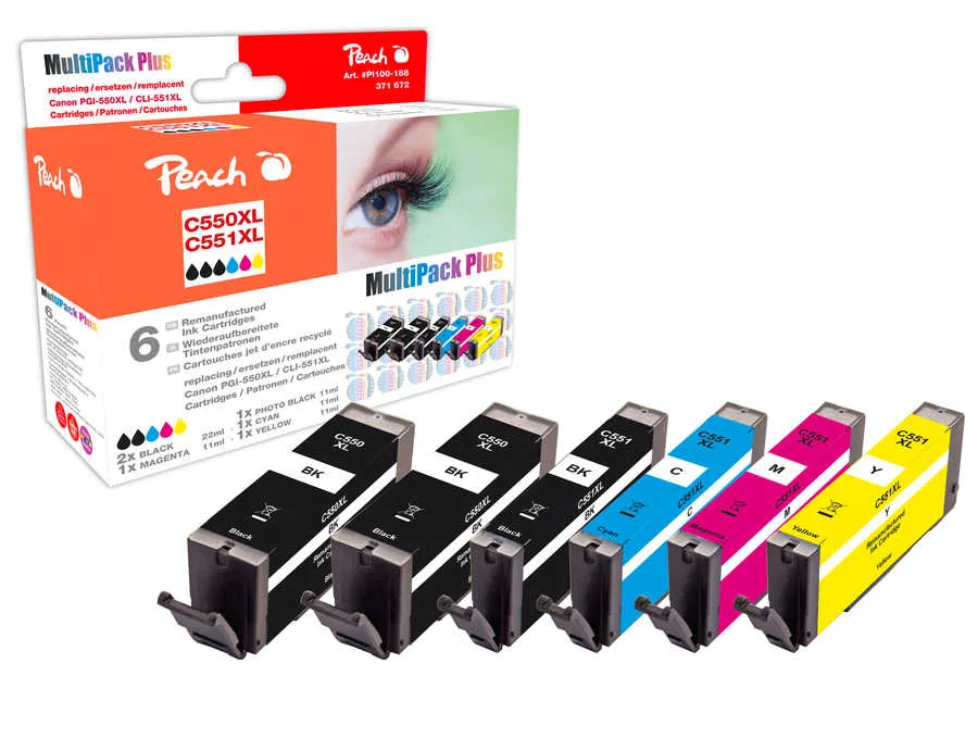 Peach  Multipack Plus, compatible avec
 PGI-550XL*2, CLI-551XL  Canon Pixma MX 725