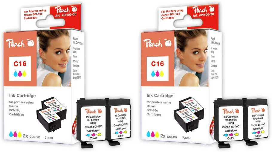 Peach  Twin Pack 2 cartouches coleur, compatible avec Canon Pixma IP 90