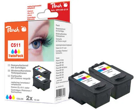 Peach  Double Pack tête d'impression couleur, compatible avec
 CL-511C*2, 2972B001 Canon Pixma MP 240