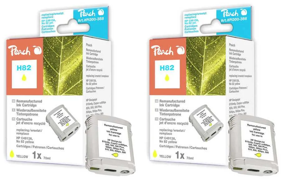 Peach  Twin cartouche d'encre jaune, compatible avec
 No. 82XL y*2, C4913A*2 HP DesignJet 510 Series